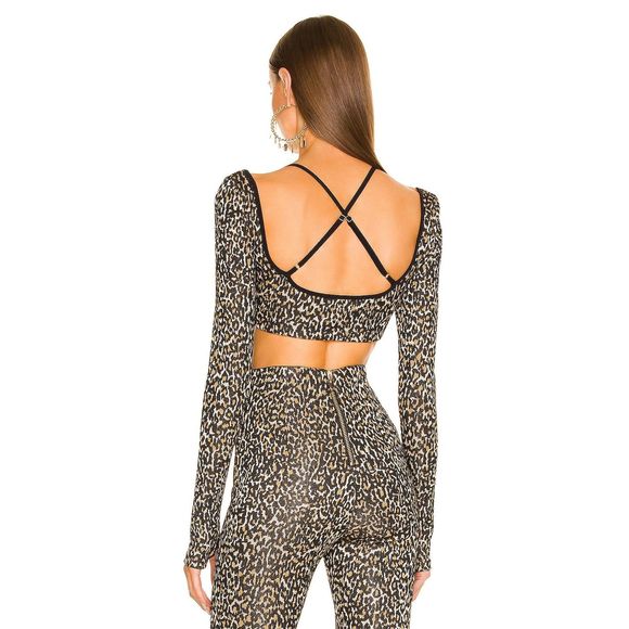 NEW DUNDAS x REVOLVE Joplin Long Sleeve Top Black Gold Leopard Size S MSRP $188 - Picture 3 of 10